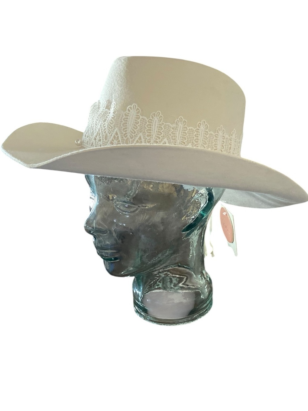 SD Hat Co Now & Forever Wool Felt Cowgirl Hat Lace Pearl Bridal festival Boho